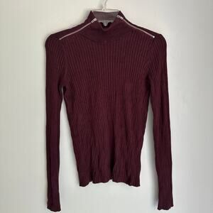 Express Rust Brown Ribbed Zipper Mock Neck Sweater, Women’s Medium